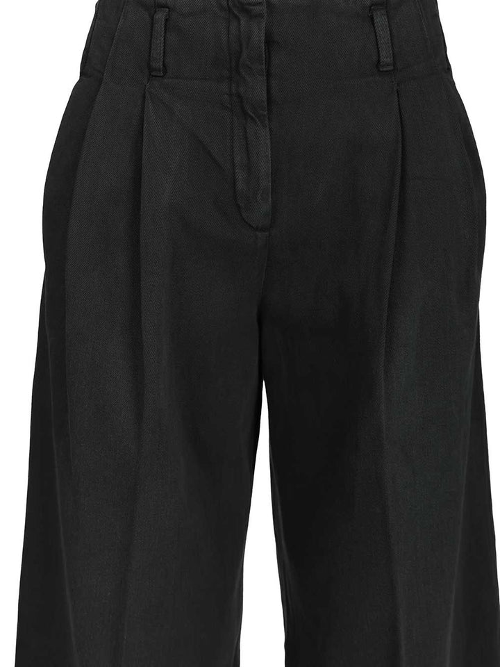 Golden Goose Deluxe Brand Journey W's Denim Pant Wide Leg Flavia Cotton Denim Lived Wash Trousers - Black | 158a6f913d88042fbf08f49055839f9530bb9967
