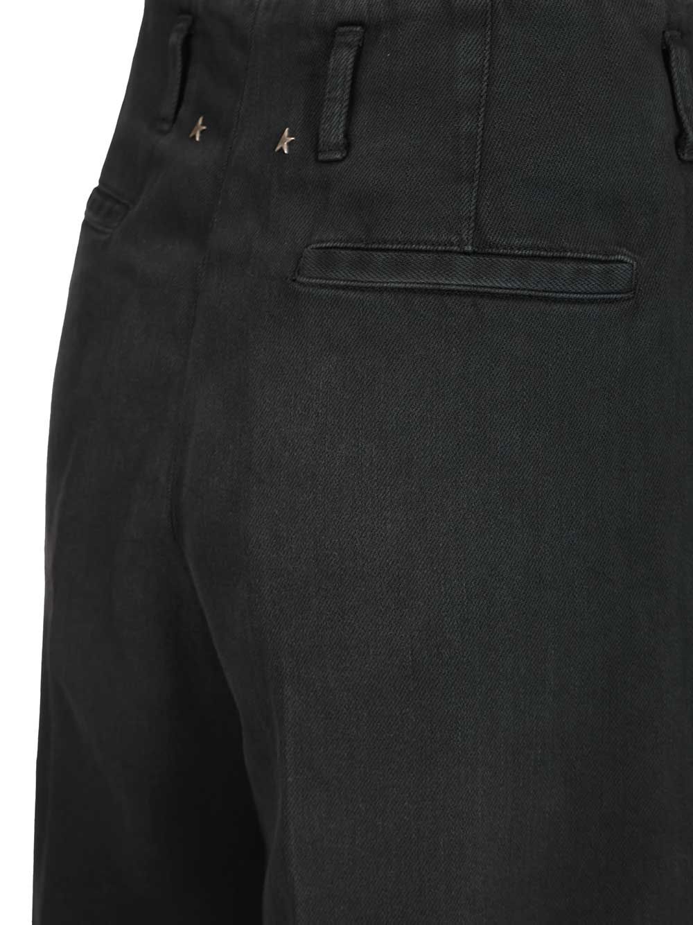 Golden Goose Deluxe Brand Journey W's Denim Pant Wide Leg Flavia Cotton Denim Lived Wash Trousers - Black | a3b2b7241ac91546052922cdc2f88fb62374d228