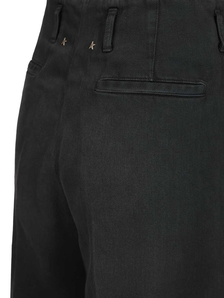 Golden Goose Deluxe Brand Journey W's Denim Pant Wide Leg Flavia Cotton Denim Lived Wash Trousers - Black | a3b2b7241ac91546052922cdc2f88fb62374d228
