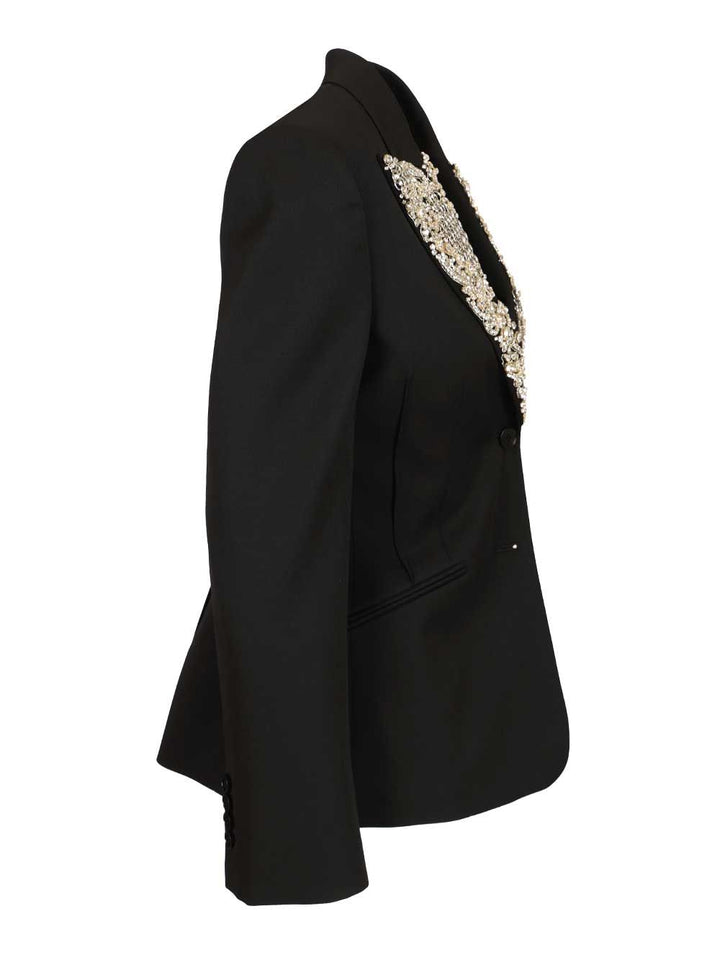 Mcqueen Single-Breasted Jacket With Chainmail-Style Embroidery Jackets - Black | a9ec8a55ea46dfc7686f55762e1a5cdf6ddf886c