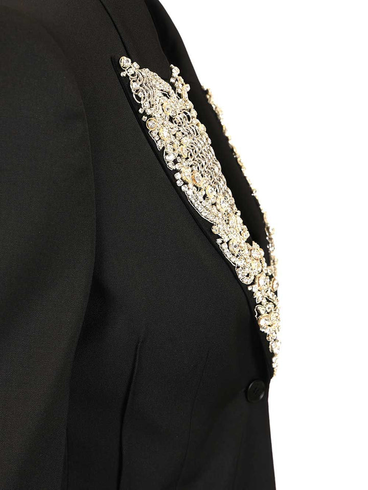 Mcqueen Single-Breasted Jacket With Chainmail-Style Embroidery Jackets - Black | dc3c7a9bf99e845fd6fb389f379d63a3ec9a953a