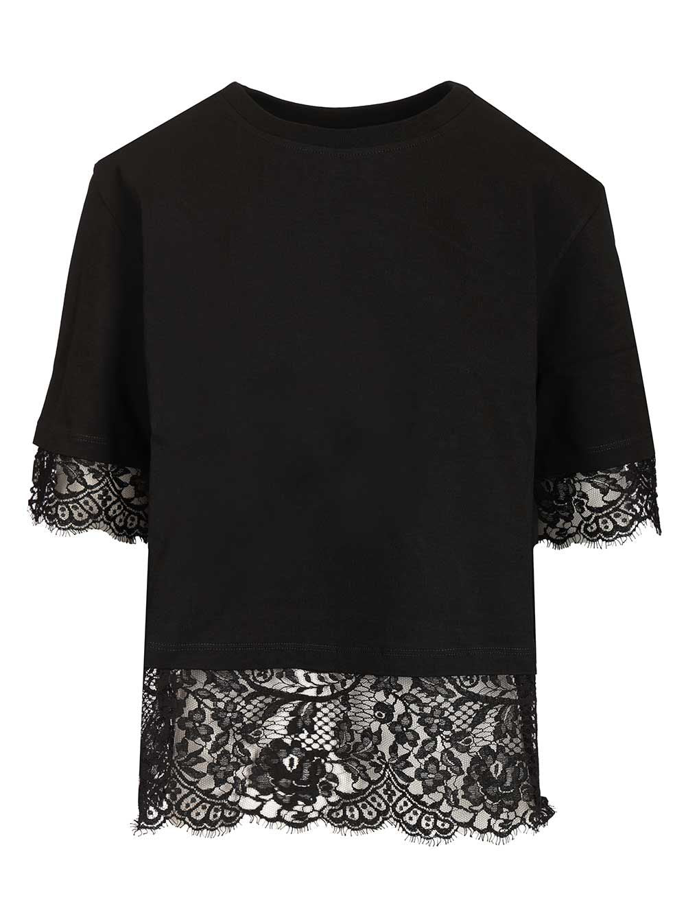 Mcqueen Cotton  With Lace T-Shirt - Black | d29e7b95fe511f8bc6ea8de70a4821484d26c817