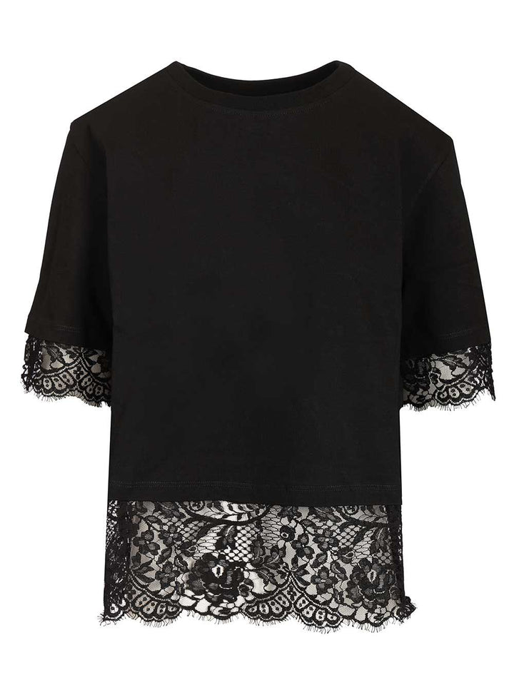 Mcqueen Cotton  With Lace T-Shirt - Black | d29e7b95fe511f8bc6ea8de70a4821484d26c817