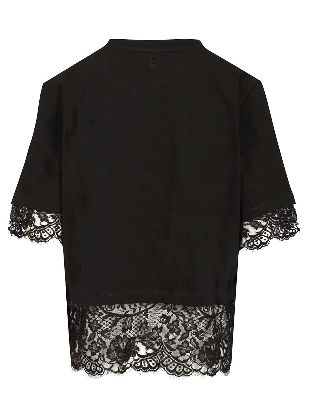 Mcqueen Cotton  With Lace T-Shirt - Black | 8fdf039e3a35871728dbb34ae8af37423c0cd864