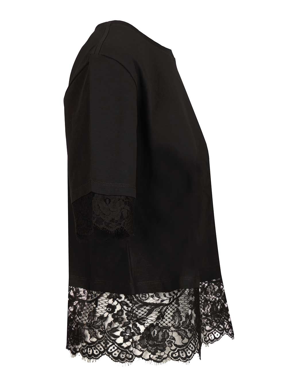 Mcqueen Cotton  With Lace T-Shirt - Black | ae11ba7af612bcd4eed16fa612a10c8794ef40f7