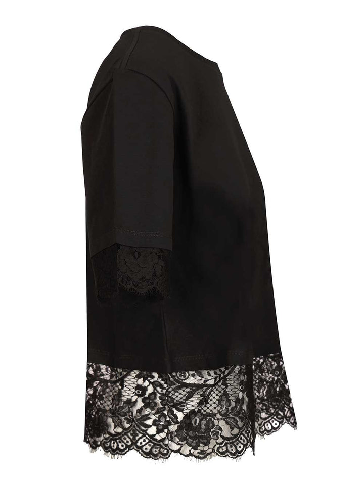 Mcqueen Cotton  With Lace T-Shirt - Black | ae11ba7af612bcd4eed16fa612a10c8794ef40f7