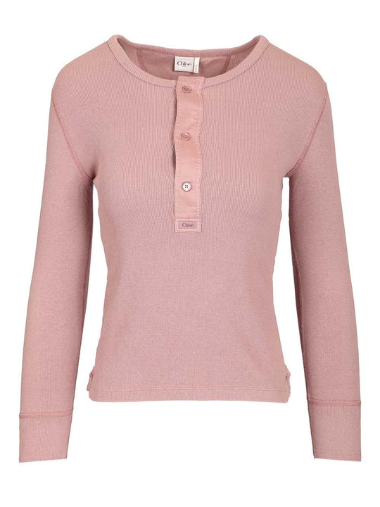 Cotton Henley Shirt Sweatshirts Rose