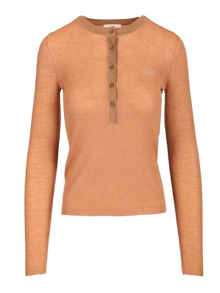Chloe' Henley T-Shirt - Brown | bc77403d01305ba67eb01167d9d235bfa99f8eff