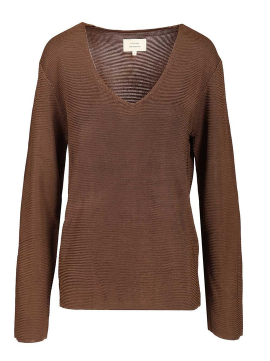V-Neck Sweater Knitwear Brown
