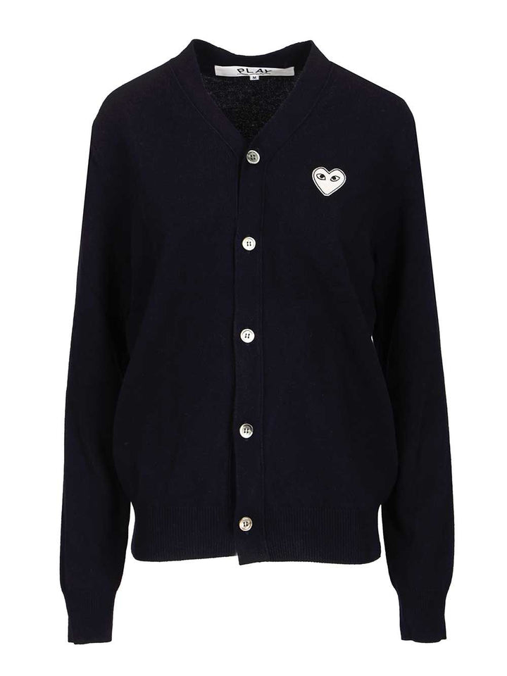 Comme Des Garcons Play Wool Cardigan Knitwear - Blue | c12404649c28e5a102c133fea3bc31d407b8b2b2