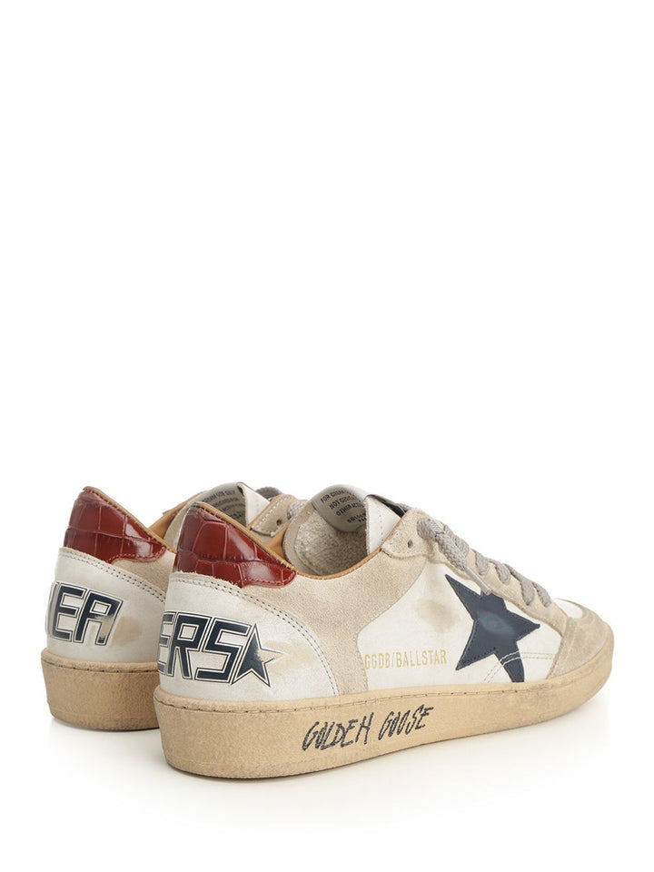 Golden Goose Deluxe Brand Ballstar Leather And Suede Upper Leather Tongue Star And Spur Suede Toe Printed Leather Heel Sneakers - Beige | cbeba4717651cff1775ba5ced88cb3523c131f18