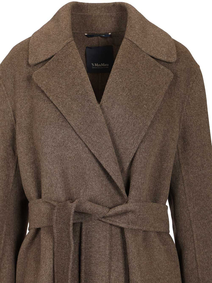'S Max Mara Luna Long Wool Coat Side Slits With Belt Coats - Red | c350c40ba691fc435023c723784fbc4aa8c15483