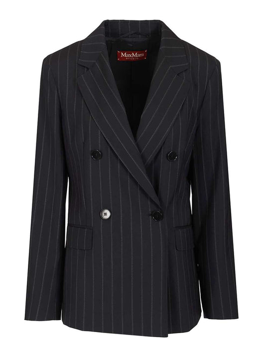 Double-Breasted Blazer In Pinstriped Wool Jackets Blue
