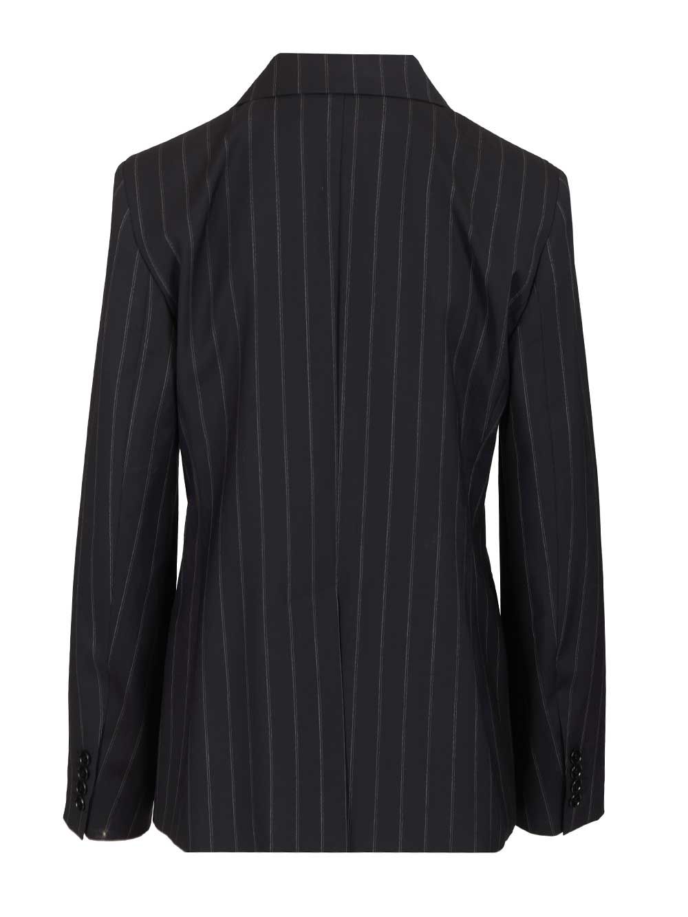 Max Mara Studio Double-Breasted Blazer In Pinstriped Wool Jackets - Blue | 74e977fb55db44da081879f548ccda4837d3af55