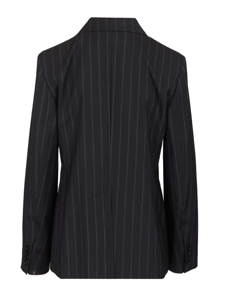 Max Mara Studio Double-Breasted Blazer In Pinstriped Wool Jackets - Blue | 74e977fb55db44da081879f548ccda4837d3af55