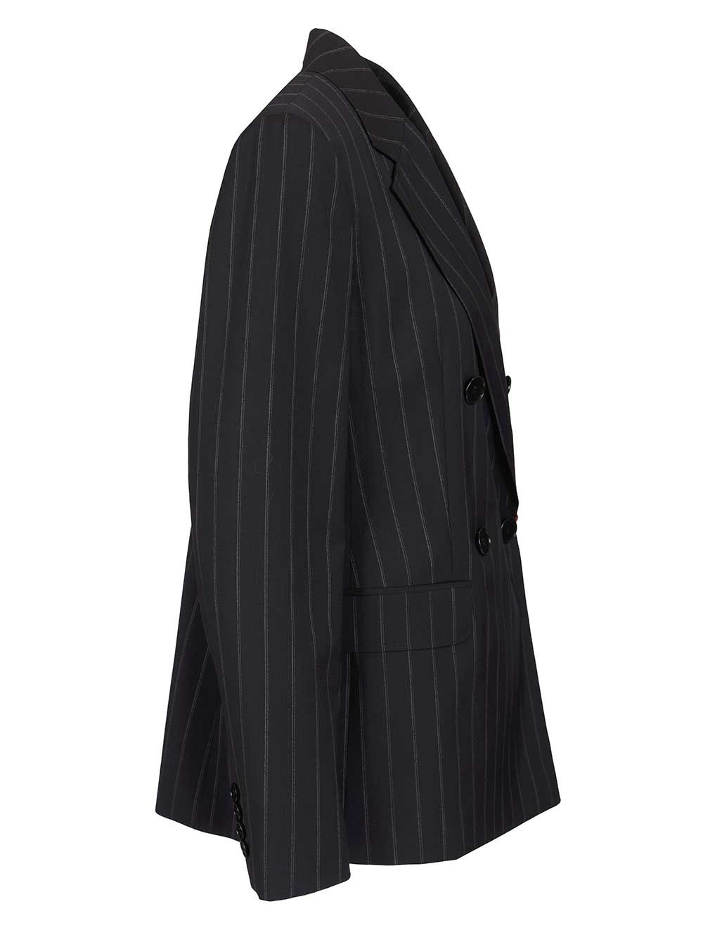 Max Mara Studio Double-Breasted Blazer In Pinstriped Wool Jackets - Blue | f17a709ffbfff8963b82b305cf0309a92032ea84