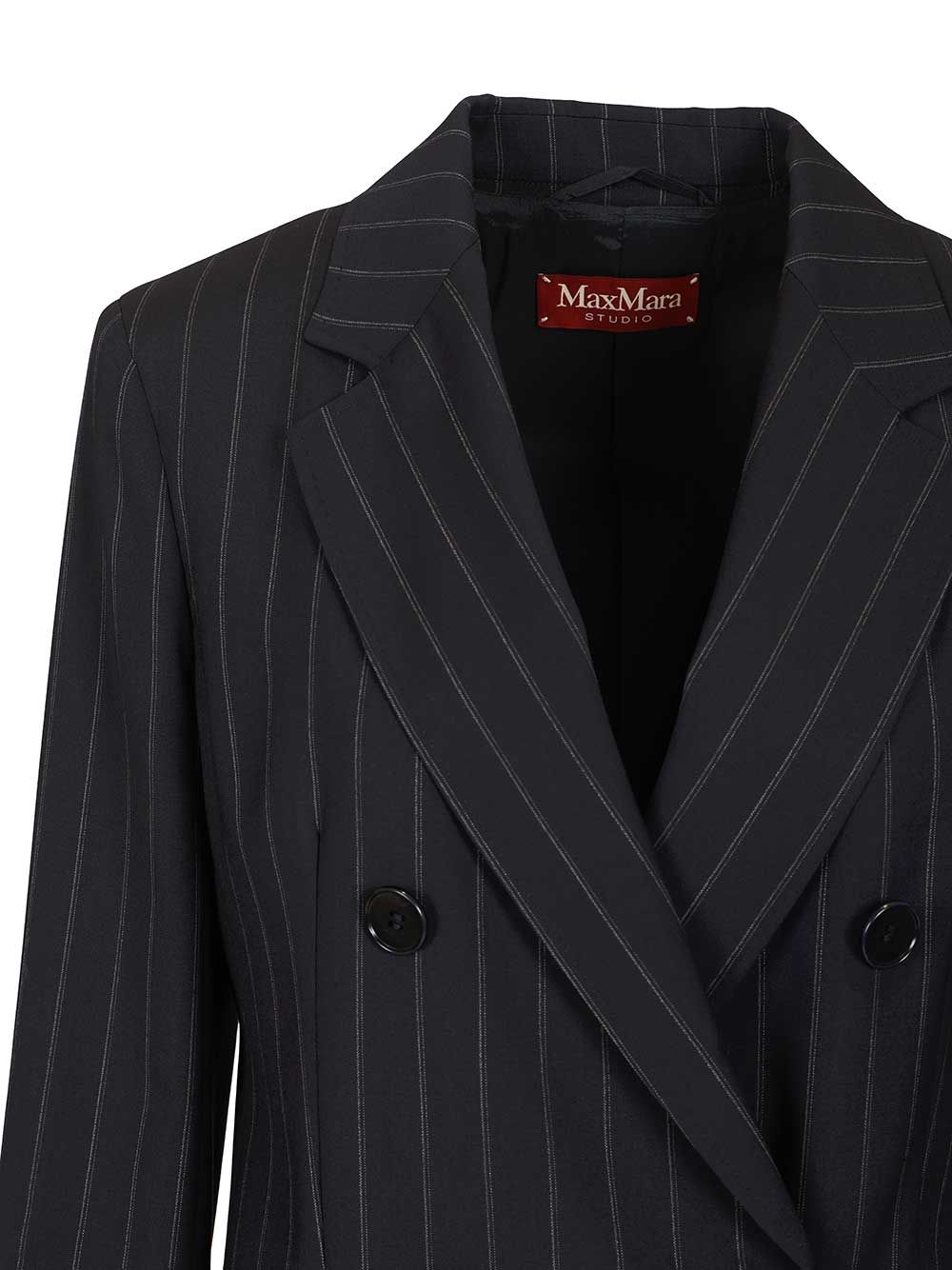 Max Mara Studio Double-Breasted Blazer In Pinstriped Wool Jackets - Blue | c270e25148fdc5500f19af2a483bb0c3aa5bd1fc