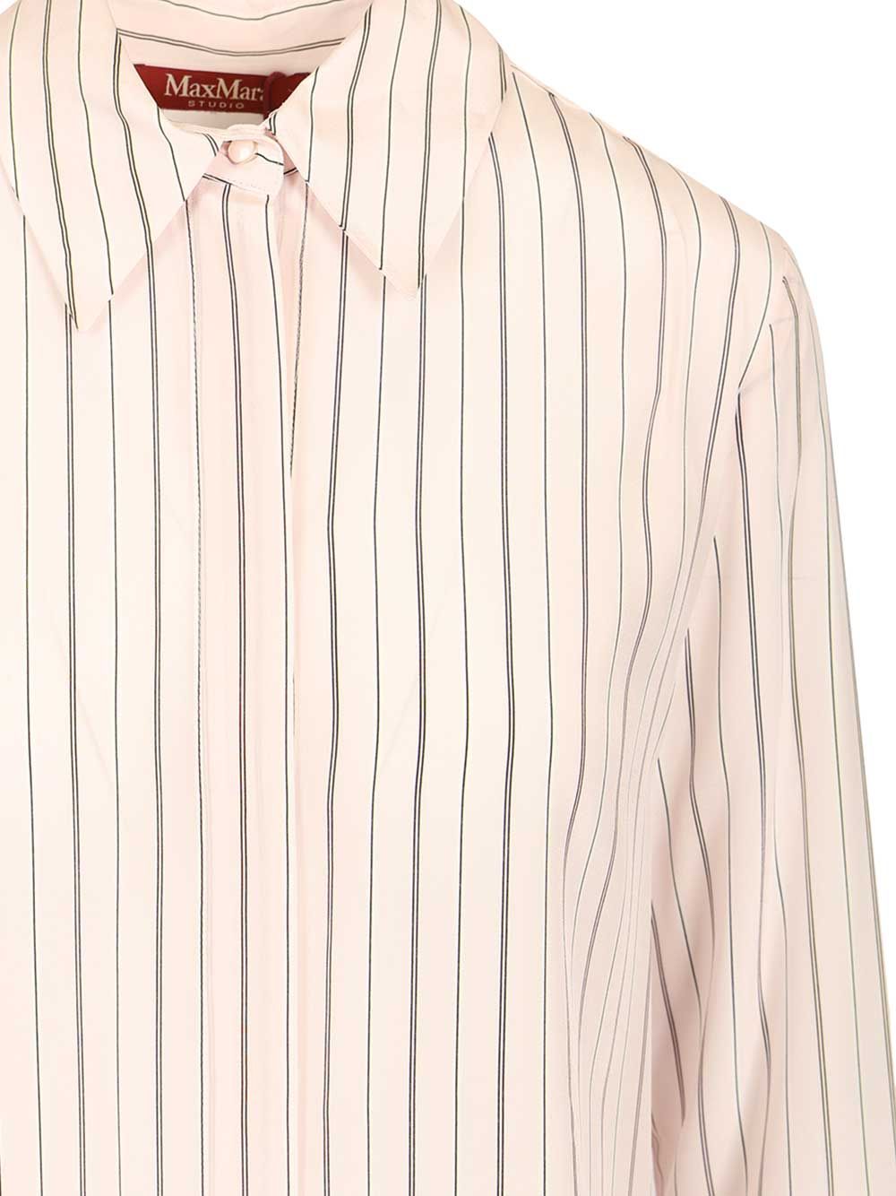 Max Mara Studio Mstflirt Silk Striped Shirt Shirts - Rose | 4832290563726c160867a09310ad15b774a5619a