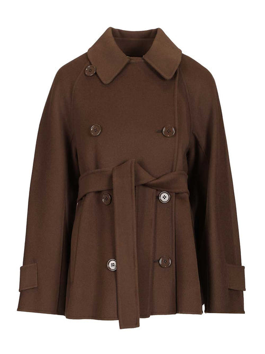 Louise Double Breasted Short Belted Jacket Jackets Brown
