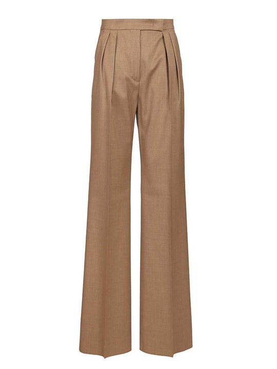 Zimino Double Pleats Wool Pants Trousers Brown