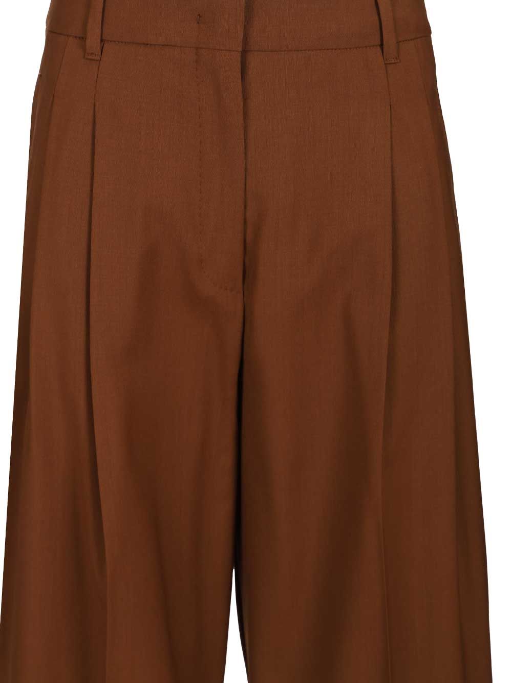 Max Mara Studio Mstbacio Wool Stretch Belted Pence Pants Trousers - Brown | 18cdcfeaec619e6883e26bd44937114b42237099