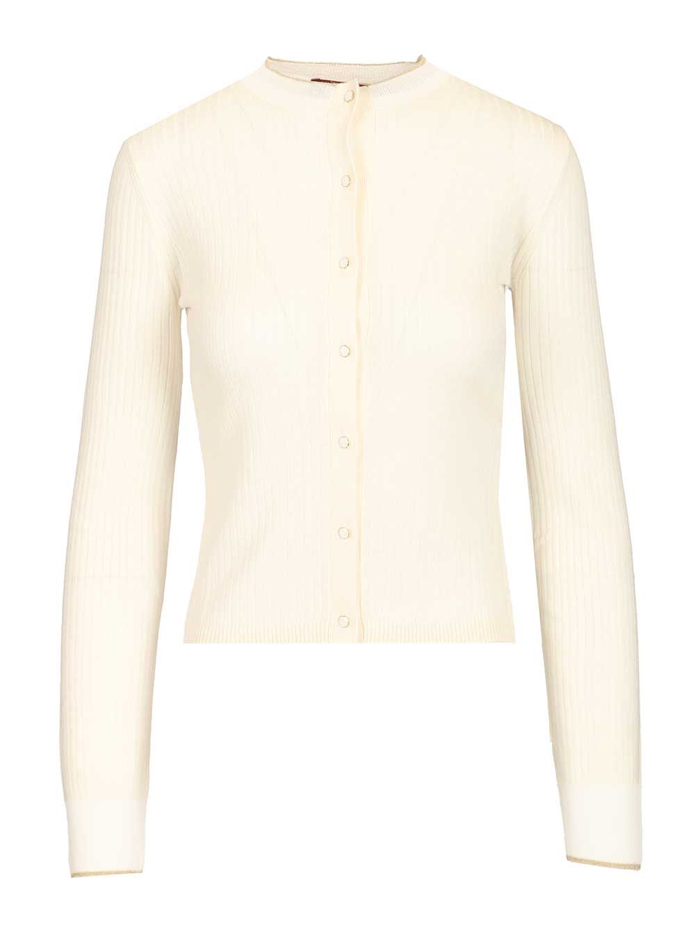 Max Mara Studio Ribbed Cardigan Knitwear - White | 24762e3ec4fb96262cd77011fadb5e9e3ca5ce65