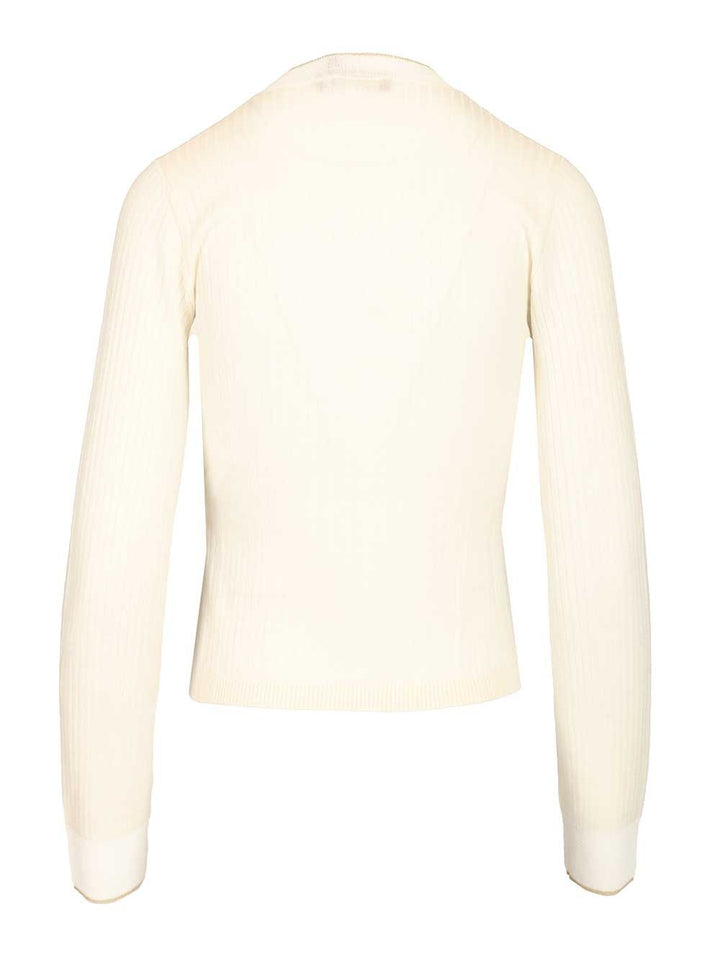 Max Mara Studio Mstcrespo Wool-Silk Knit Ribbed Cardigan Knitwear - White | a0121d78ac0465521e637ca88e6ea355b1ab7fd1