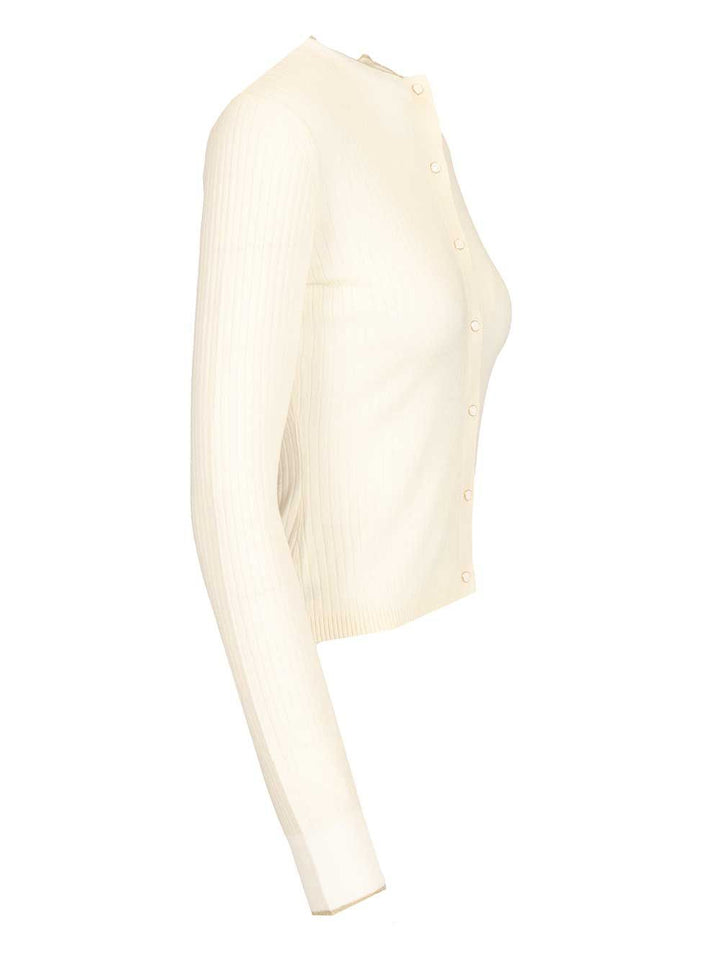 Max Mara Studio Ribbed Cardigan Knitwear - White | a05f708d554a3a2f769762bc3d4b78767d9d8b16