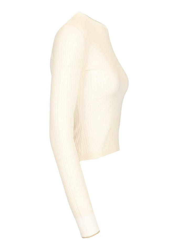 Max Mara Studio Mstepoche Wool-Silk Knit Ribbed Ls Crewneck Knitwear - White | 6792eba39acdb5f4e282110c63f0616001ca7101