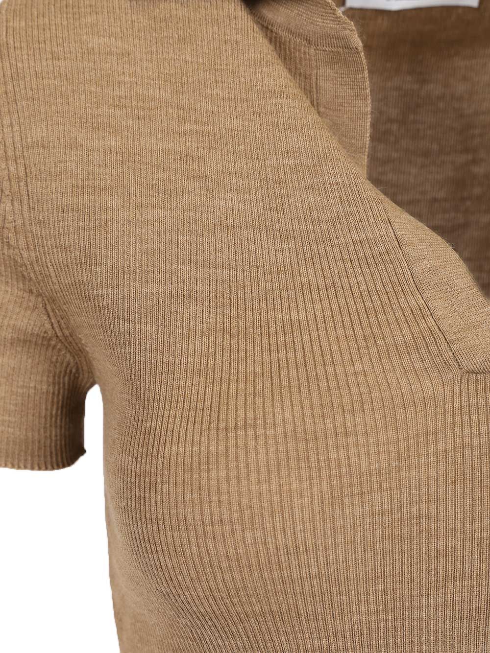 Max Mara Ribbed Wool Polo Shirt Knitwear - Beige | d58918e9c093baad38d6c3eb0ad51bb44f205262