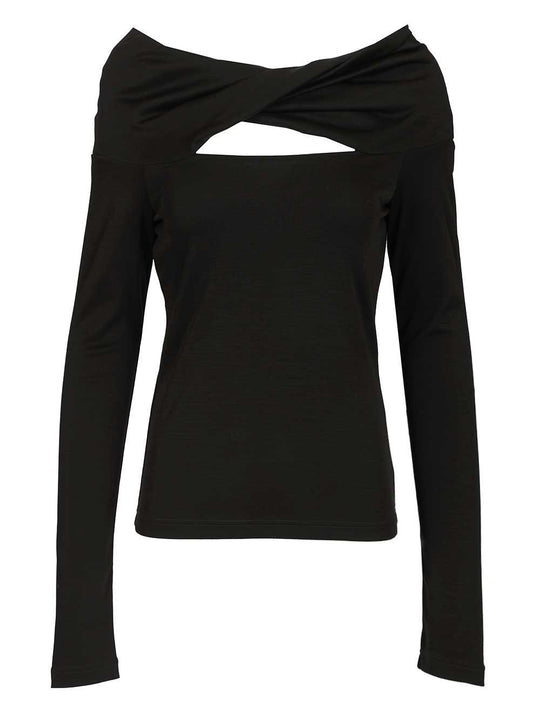 Orafo Off Shoulder Wool Interlock Long Sleeve Top Tops Black