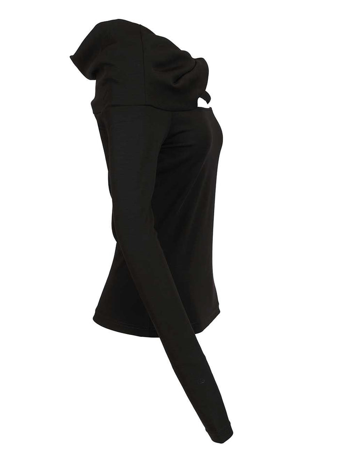 Max Mara Orafo Off Shoulder Wool Interlock Long Sleeve Top Tops - Black | 1ebdb3bc2bd0f64d2fb57c9b4f39ea32def3775f