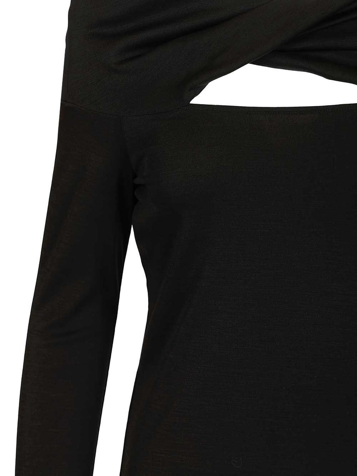 Max Mara Orafo Off Shoulder Wool Interlock Long Sleeve Top Tops - Black | 6772f31409b51c245a45389edff4052aa4fe8bad
