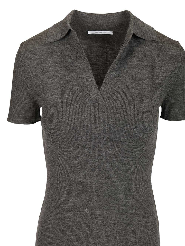 Max Mara Ribbed Wool Polo Shirt Knitwear - Grey | 4b1f3c7acd8148ac21c2a9f93d99ec15a072468d