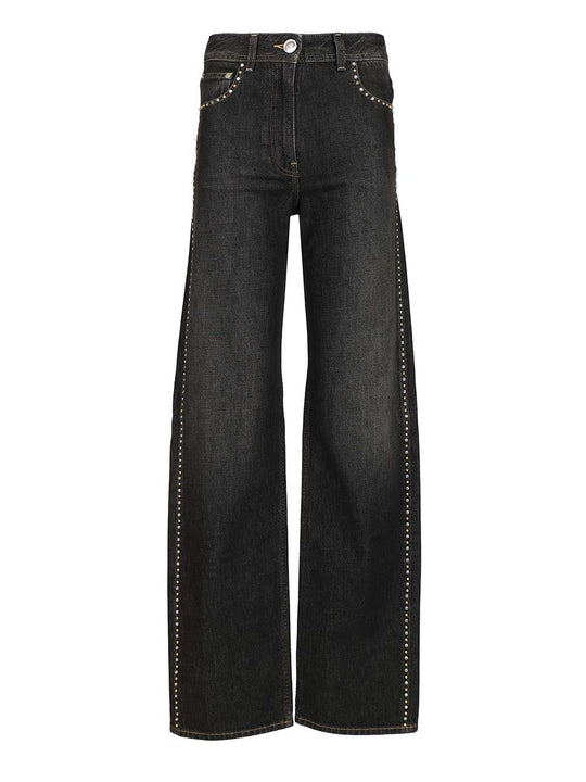 Regular High-Waisted Decorated Jeans Black