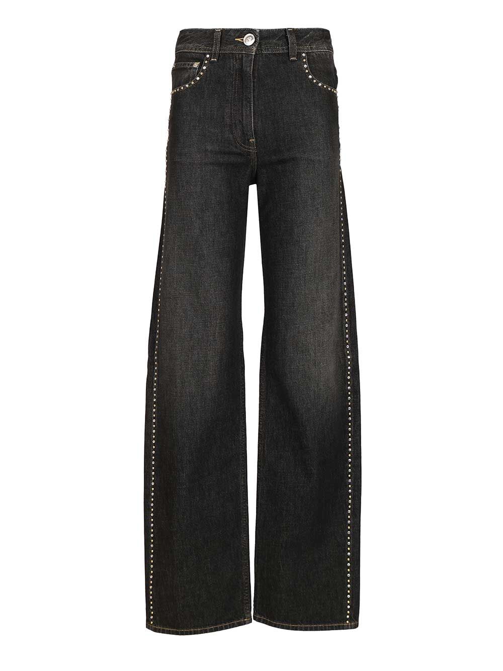 Versace Regular High-Waisted Decorated Jeans - Black | c5abdedf2669715ea23fbad16d4199a819c64d95
