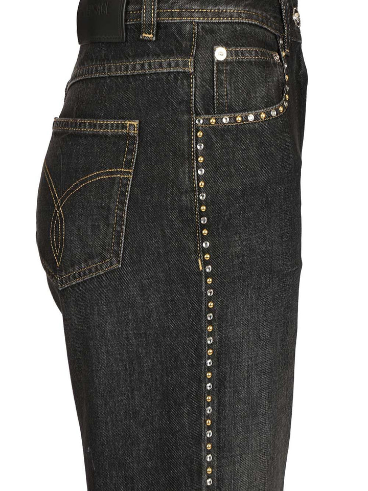 Versace Regular High-Waisted Decorated Jeans - Black | 40c72dea89192d1f61baf6ad450a1be4d921fa25