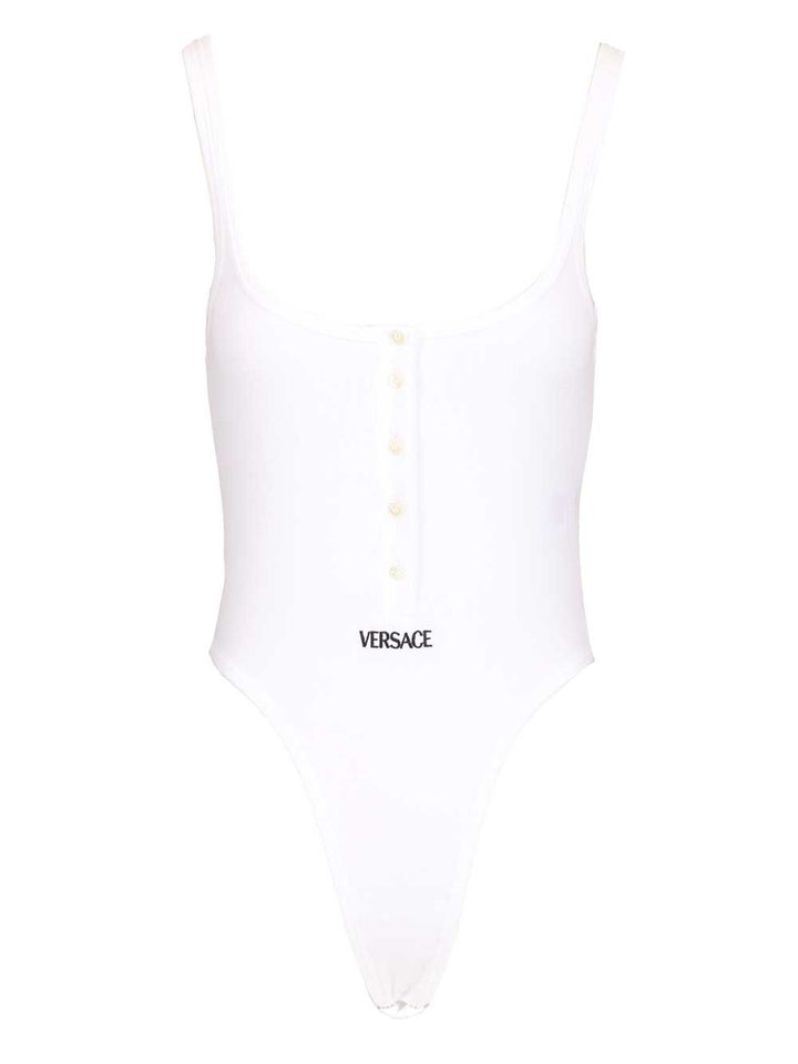 Versace Bodysuit Bio Cotton Rib With Logo Tops - White | 776b06e88a1a6cc3d56314a9e24443e35b3b7f3c