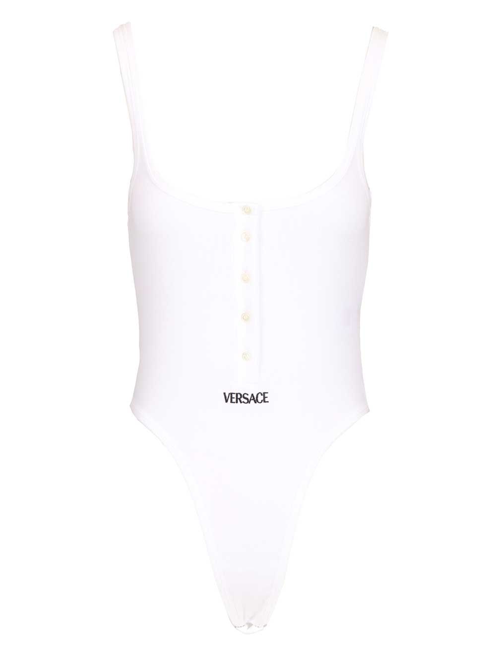 Versace Bodysuit Bio Cotton Rib With Logo Tops - White | 776b06e88a1a6cc3d56314a9e24443e35b3b7f3c