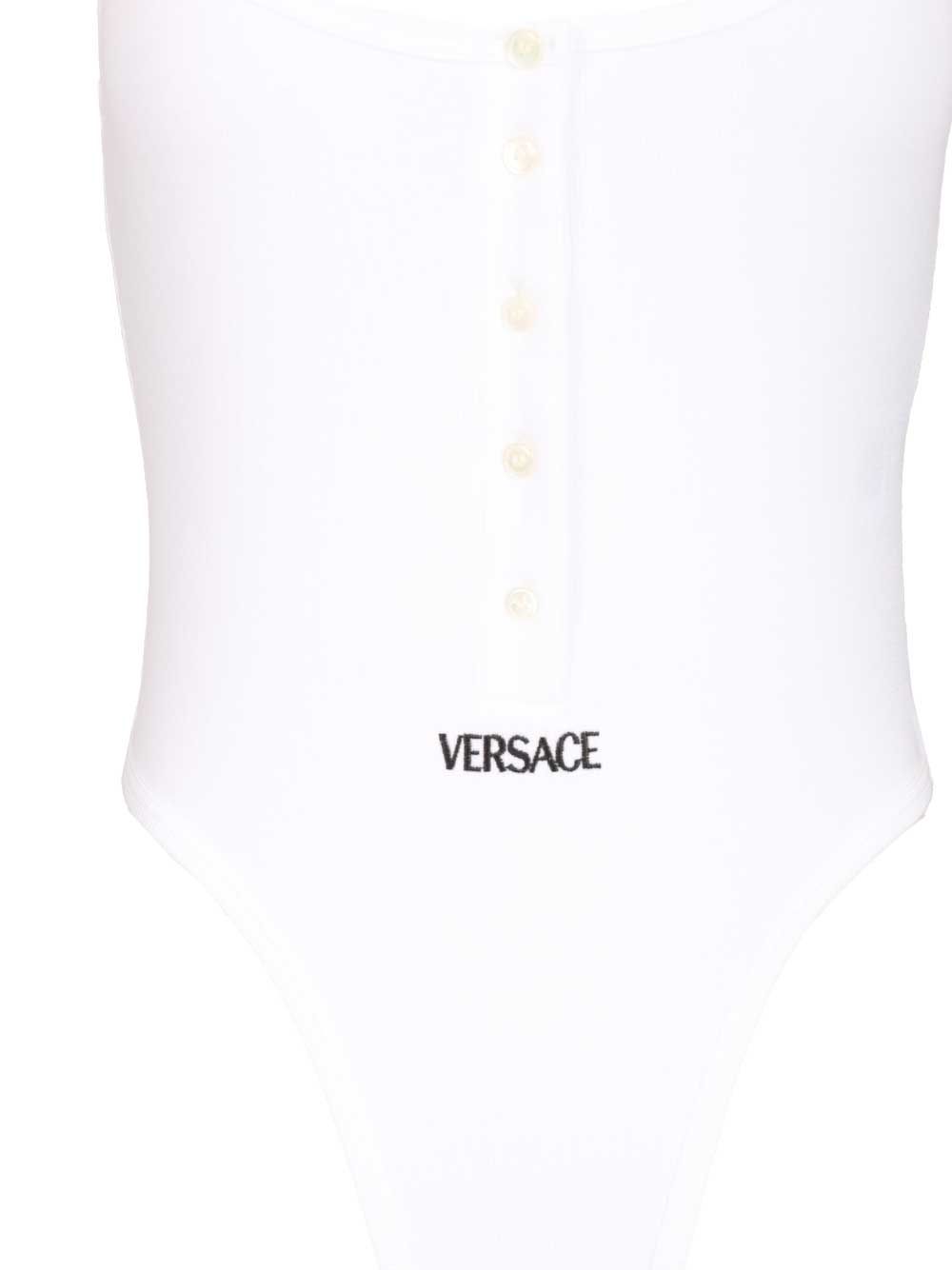 Versace Bodysuit Bio Cotton Rib With Logo Tops - White | 25b6d5eda60ada371aade22410f1bd9f6b490b87