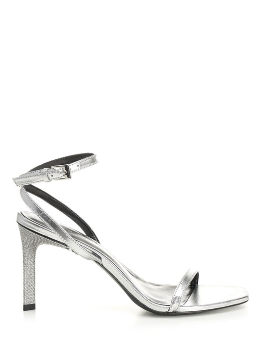 Metallic Leather With Crystal Sandals Silver