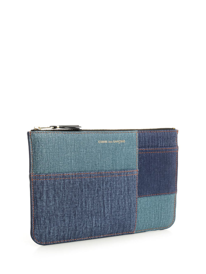 Comme Des Garcons Wallet Patchwork Leather Denim Effect Zipped Pouch Small leather goods - Blue | af56a768bac8b843e7b44e1ef927f59851e305a5