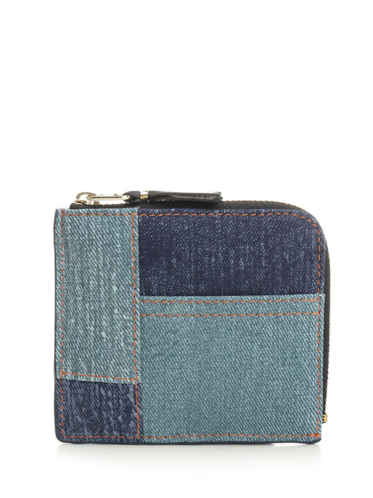 Patchwork Leather Denim Effect Zip Wallet Wallets Blue