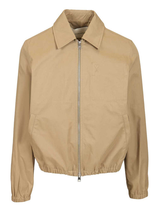 Zipped Jacket With Embossed Ami De Coeur Cotton Gabardine Jackets Beige