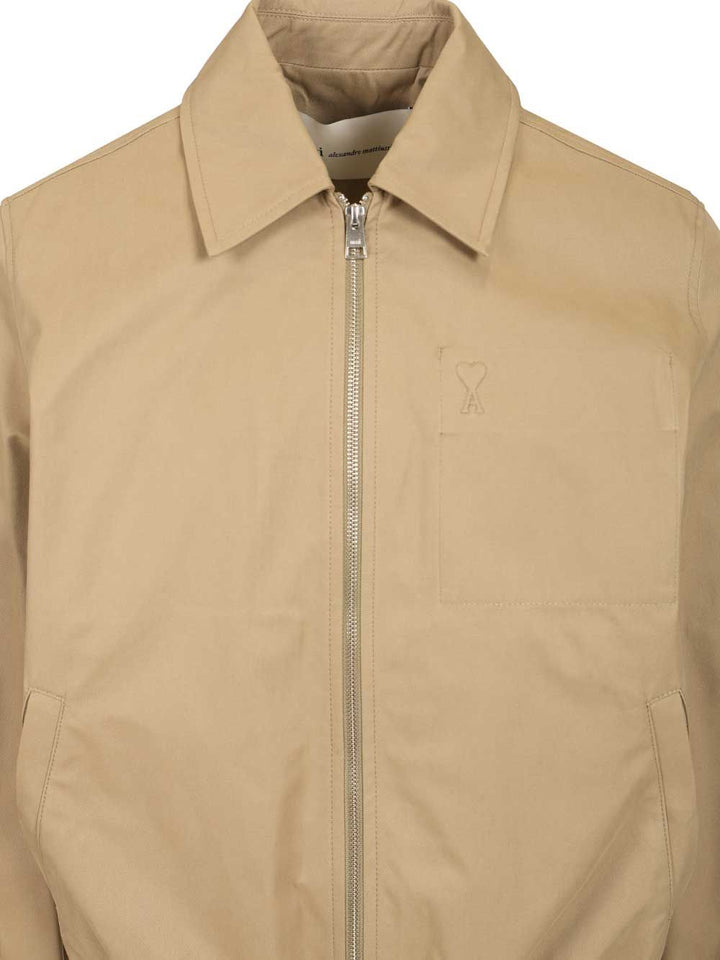 Ami Zipped Jacket In Cotton Gabardine Jackets - Beige | aaa9606fd089907afca485944aef1937bd0e5ed6