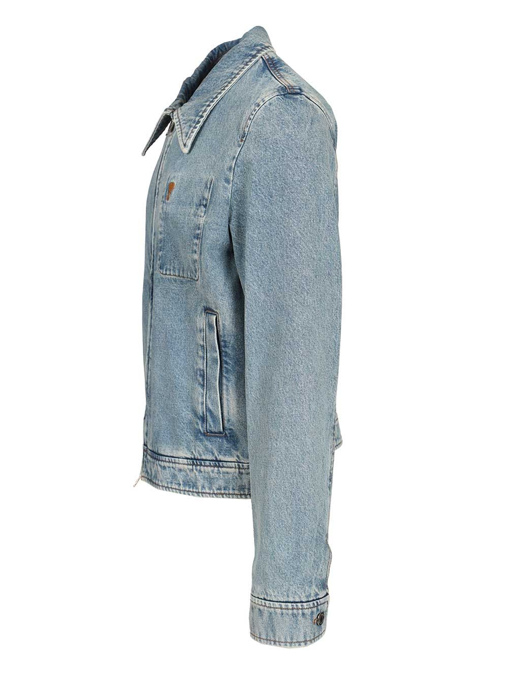 Ami Contrasted Ami De Coeur Zipped Jacket Used Indigo Denim Jackets - Light blue | 8a022598550a2fecdd8921ee4e7c1b0264f5858c