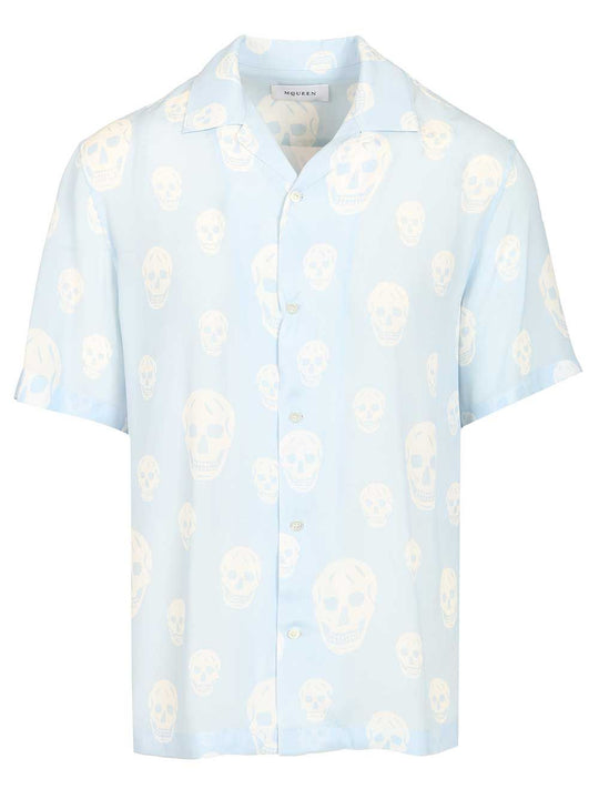 Printed Crepe De Chine Shirt Shirts Light Blue