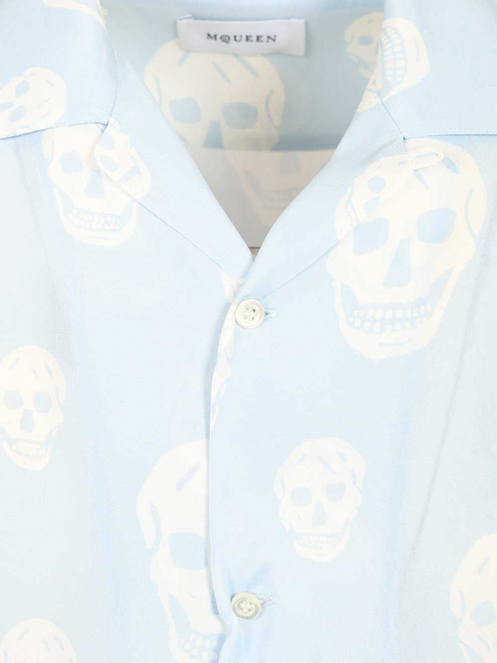 Mcqueen Printed Crepe De Chine Shirt Shirts - Light blue | 87da0856eba52004efd38862372784edefe281ce