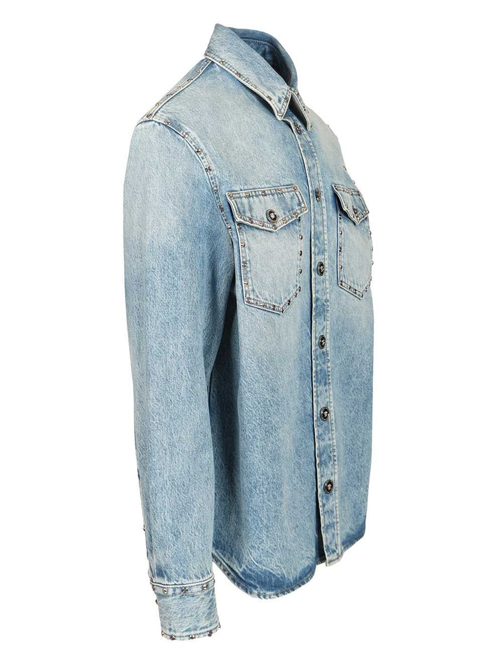 Versace Studded Denim Shirt Shirts - Light blue | 60246d3be1ac7956bae799b9ca61bd0506a95246