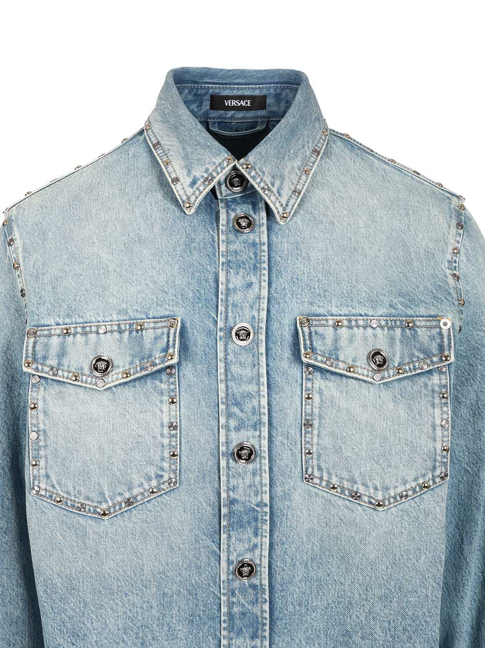Versace Studded Denim Shirt Shirts - Light blue | 8eef7c200f133e26f299fe914252fbf25f22d102